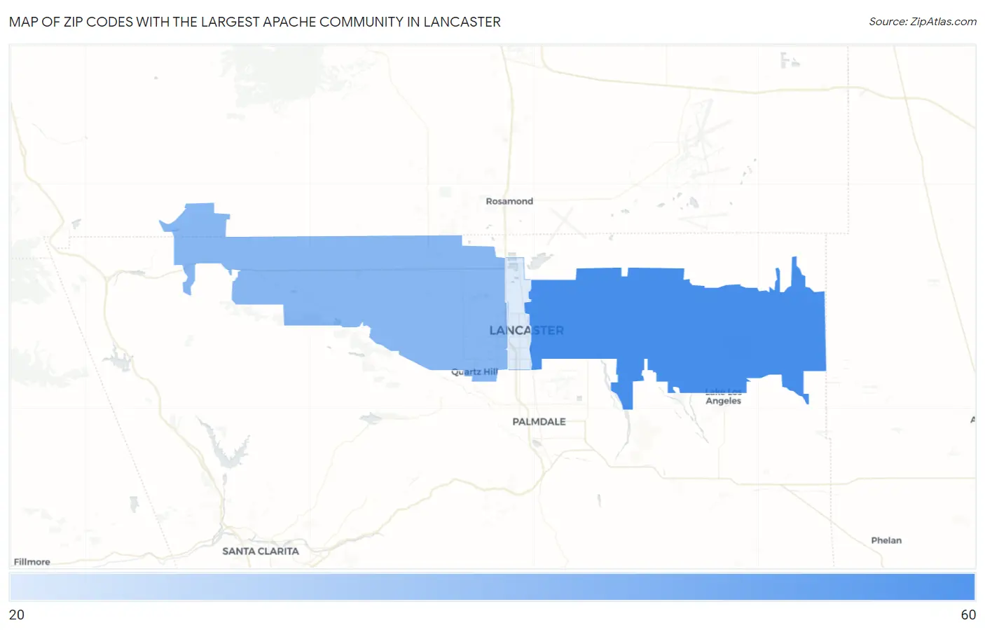 Zip Codes with the Largest Apache Community in Lancaster Map