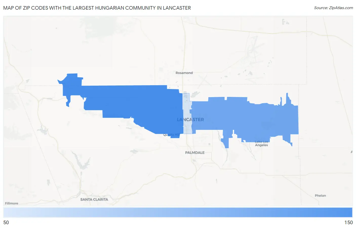 Zip Codes with the Largest Hungarian Community in Lancaster Map