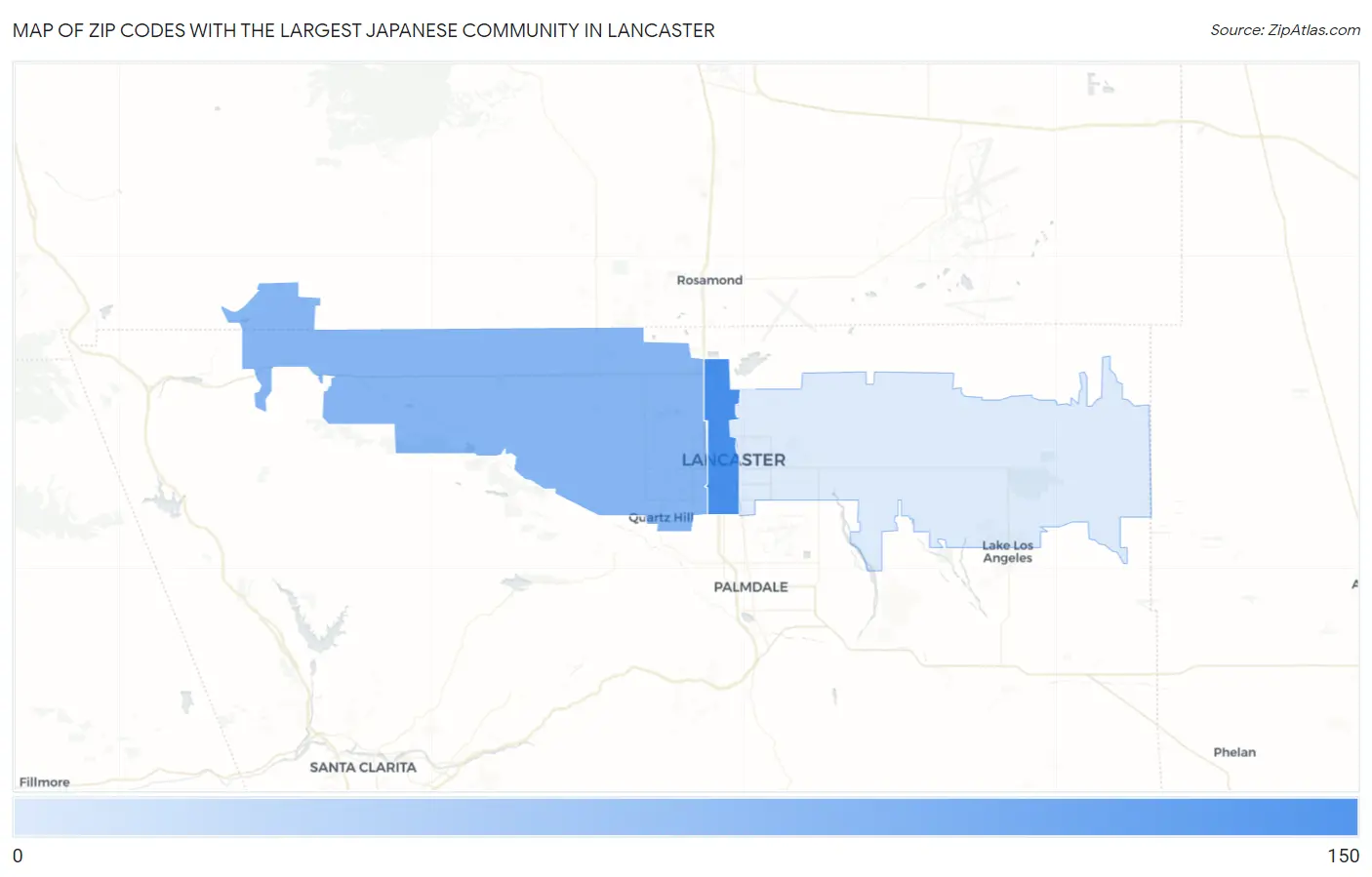 Zip Codes with the Largest Japanese Community in Lancaster Map