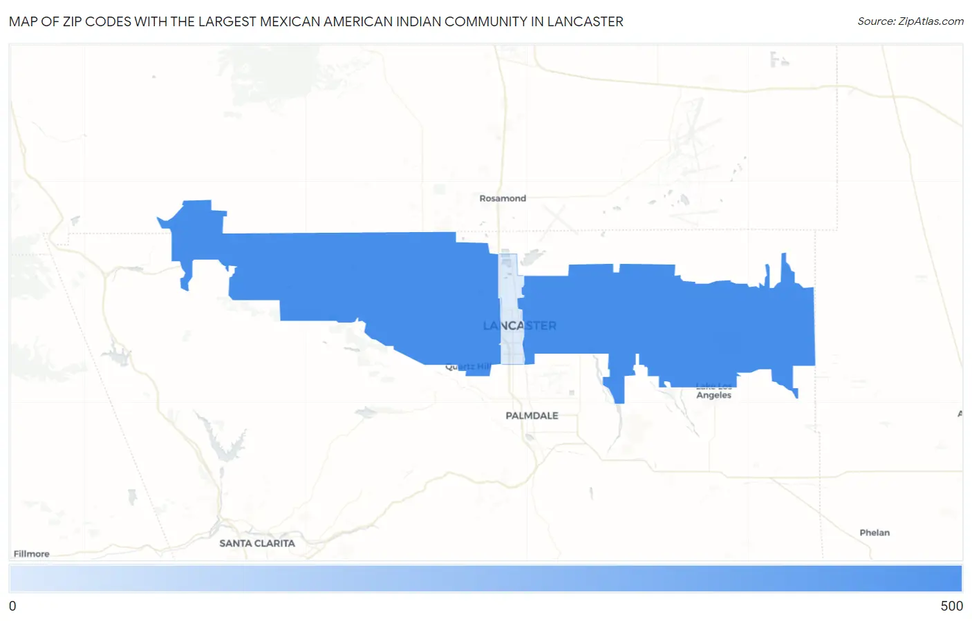 Zip Codes with the Largest Mexican American Indian Community in Lancaster Map