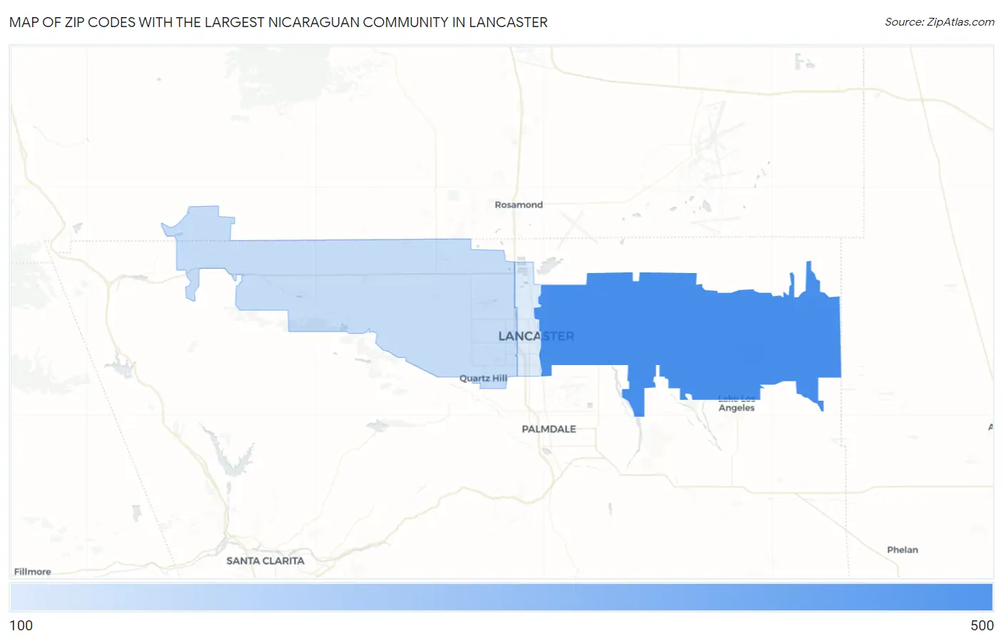 Zip Codes with the Largest Nicaraguan Community in Lancaster Map