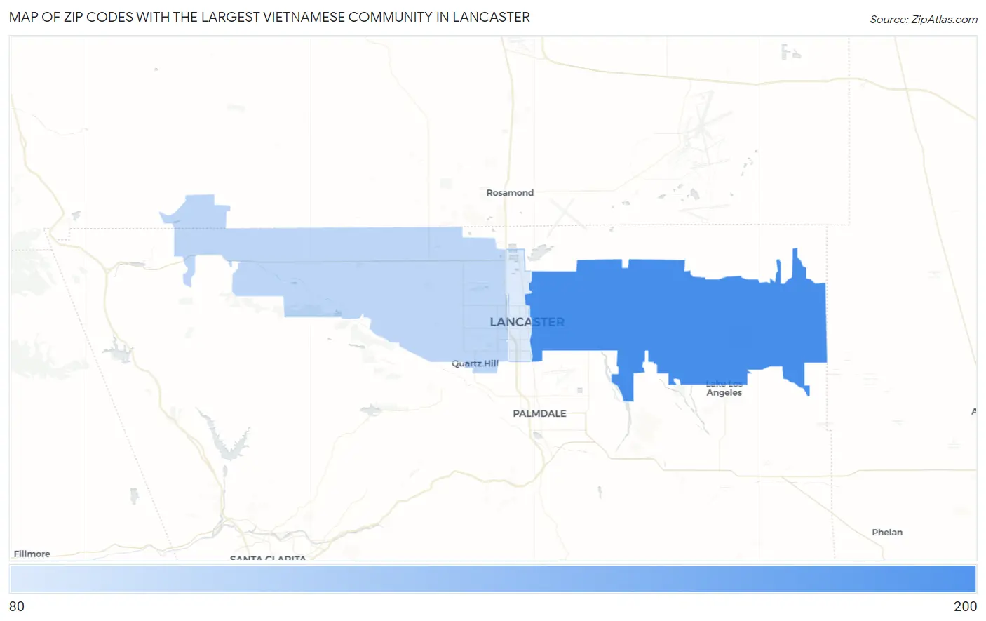 Zip Codes with the Largest Vietnamese Community in Lancaster Map
