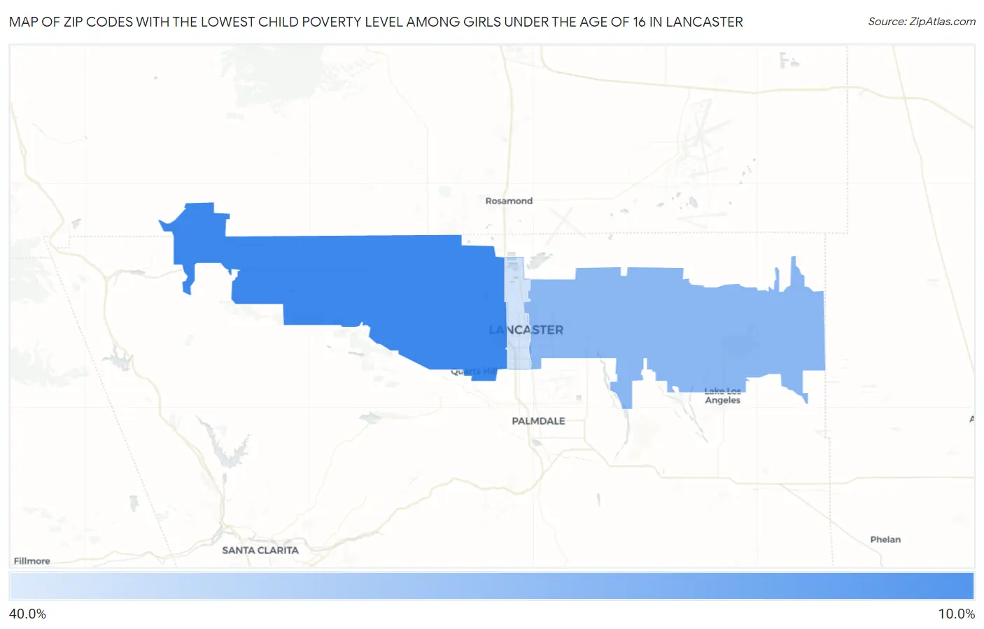 Zip Codes with the Lowest Child Poverty Level Among Girls Under the Age of 16 in Lancaster Map