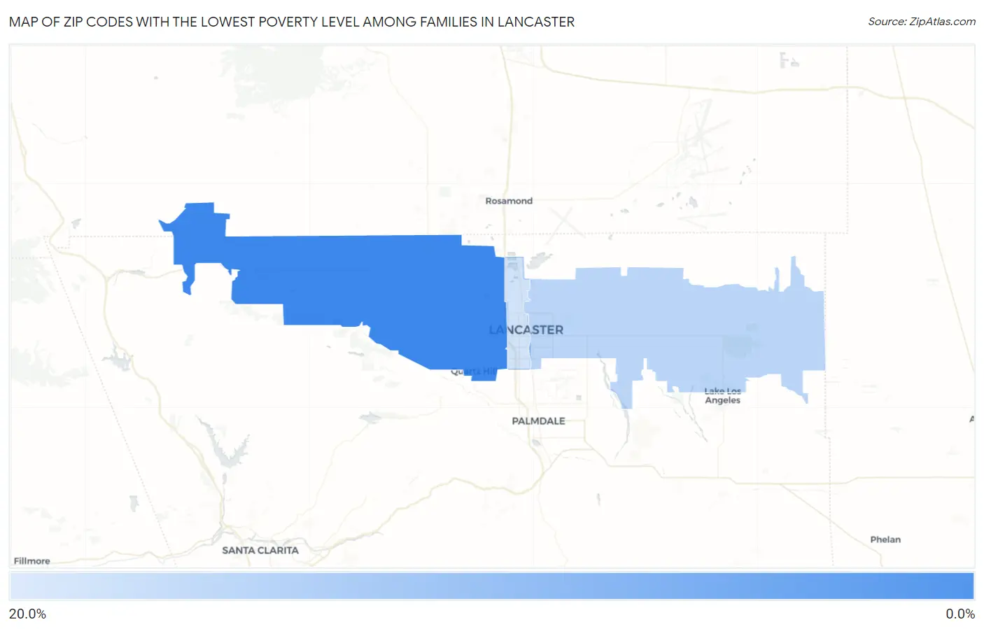 Zip Codes with the Lowest Poverty Level Among Families in Lancaster Map
