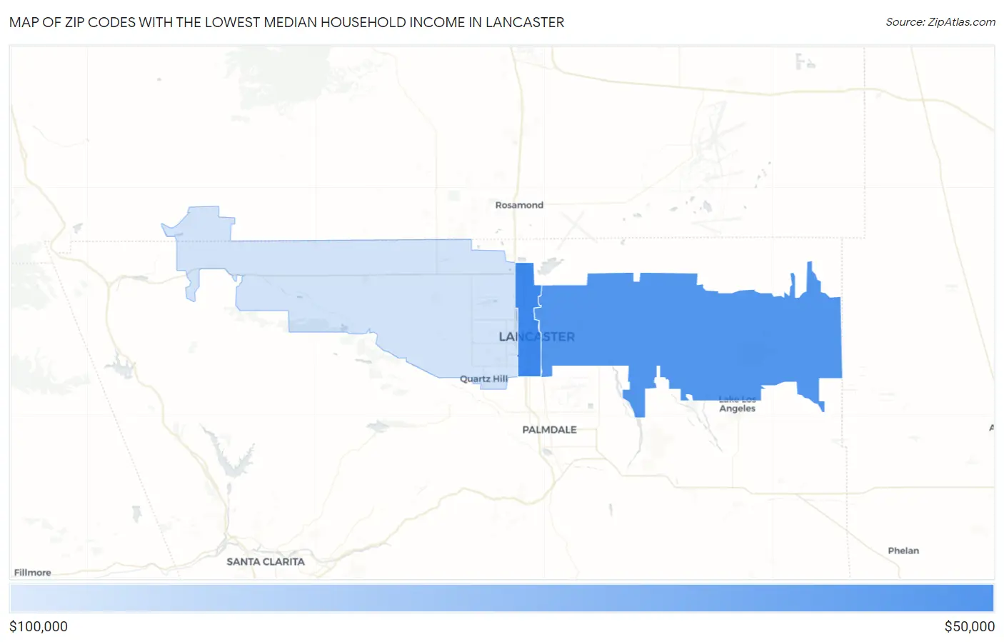 Zip Codes with the Lowest Median Household Income in Lancaster Map