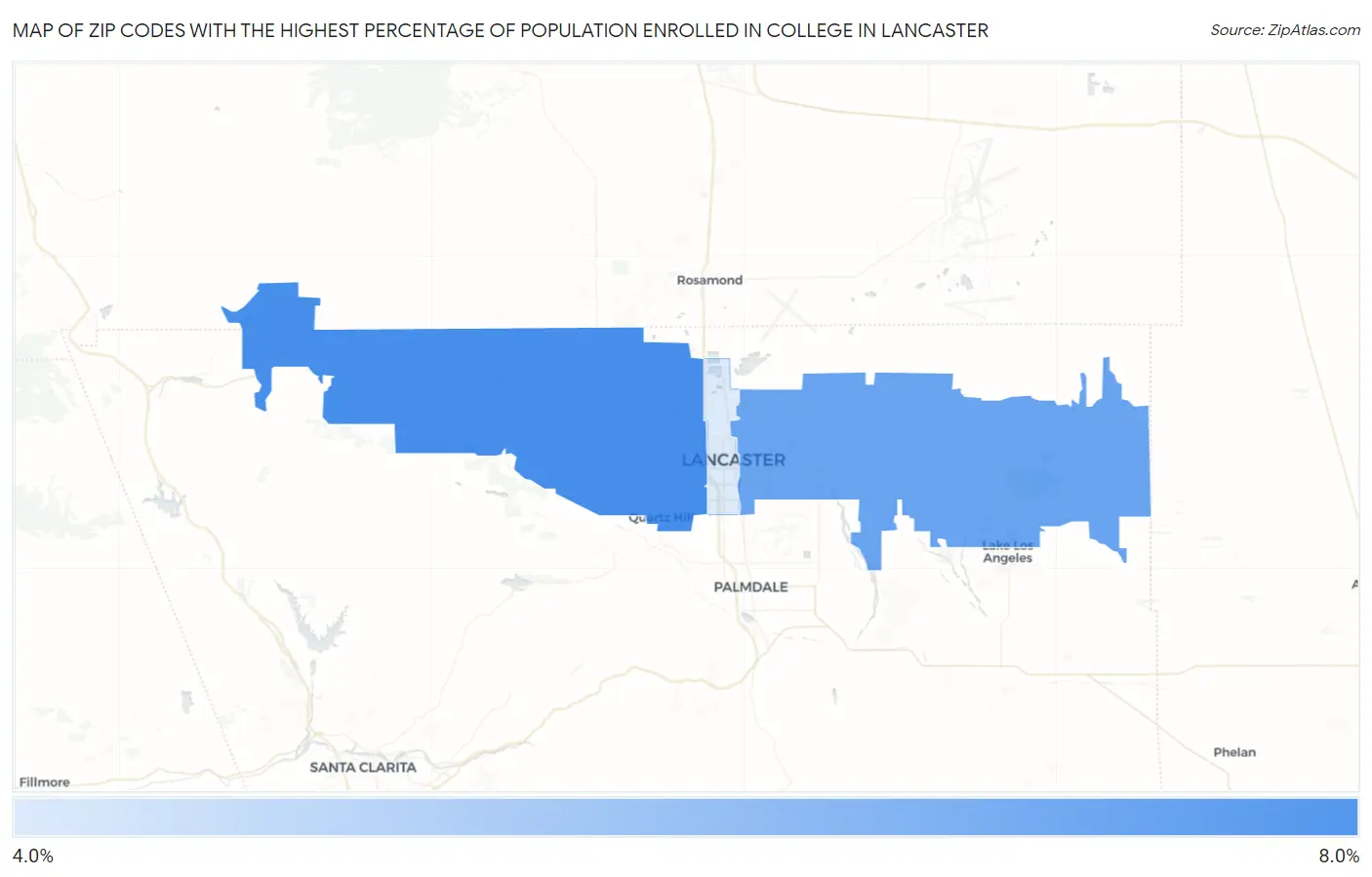 Zip Codes with the Highest Percentage of Population Enrolled in College in Lancaster Map
