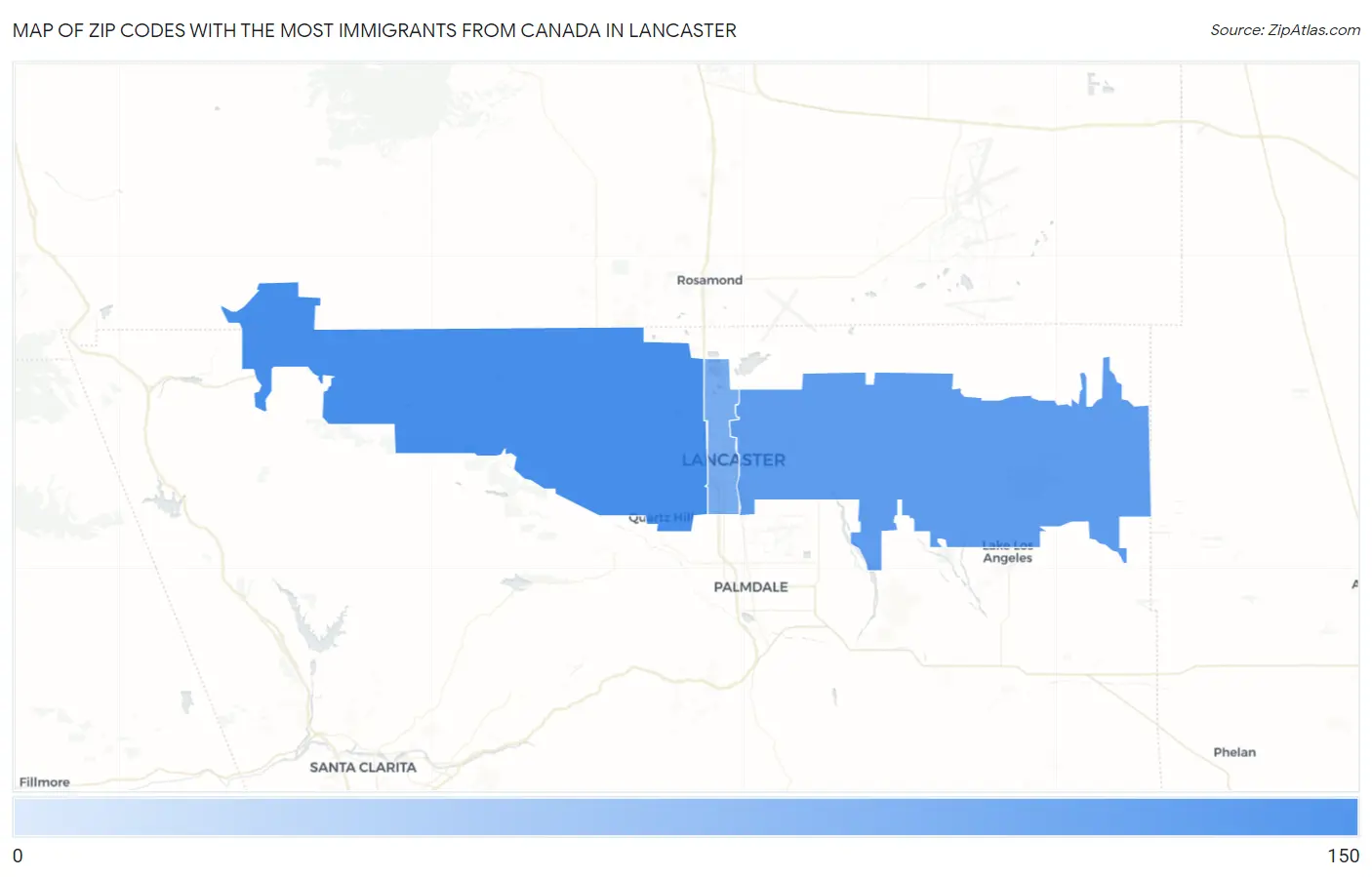 Zip Codes with the Most Immigrants from Canada in Lancaster Map