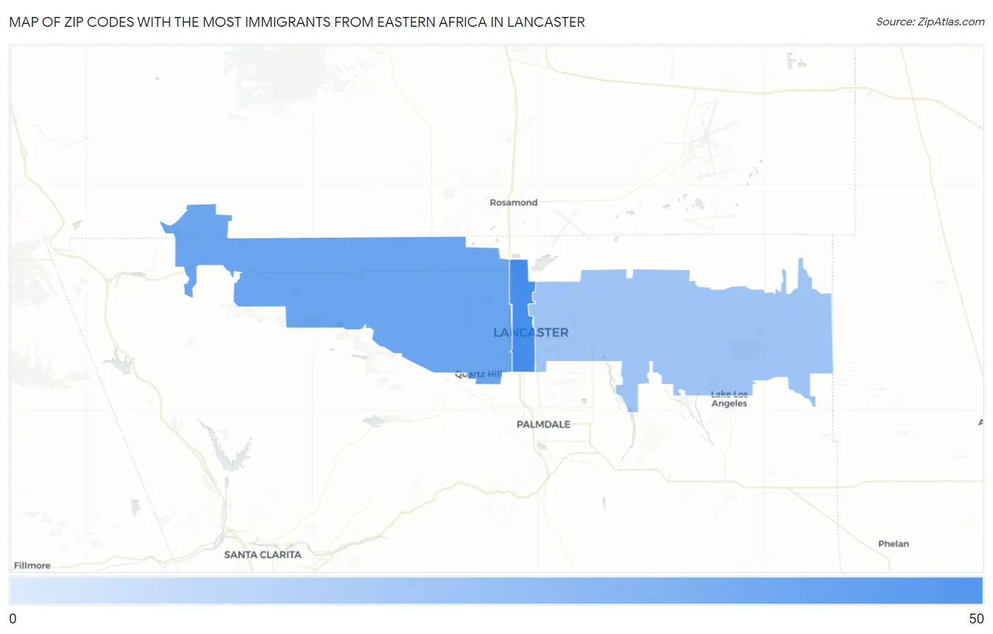 Zip Codes with the Most Immigrants from Eastern Africa in Lancaster Map