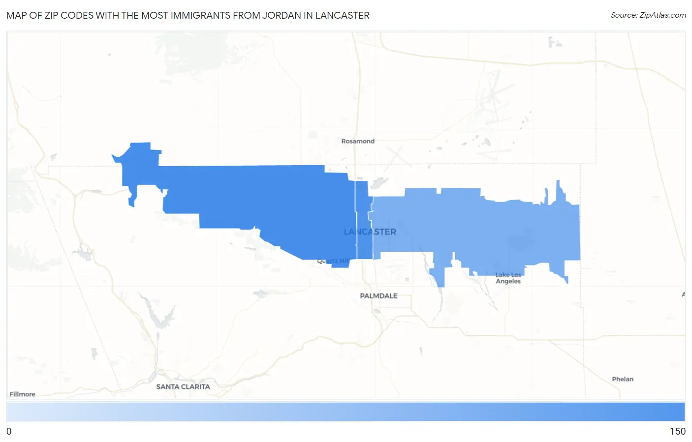 Zip Codes with the Most Immigrants from Jordan in Lancaster Map