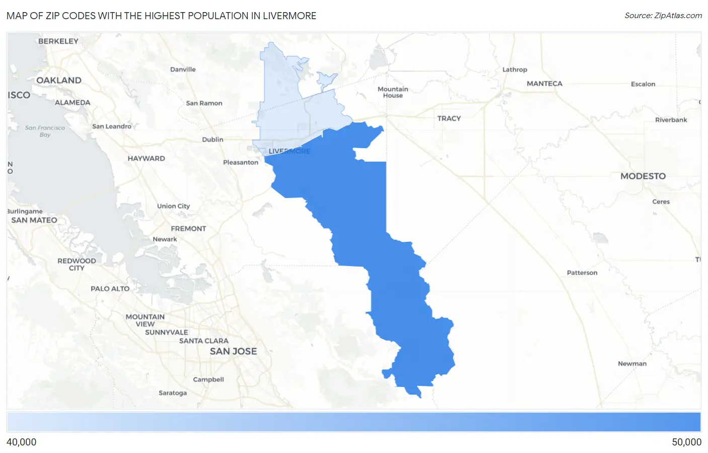 Zip Codes with the Highest Population in Livermore Map