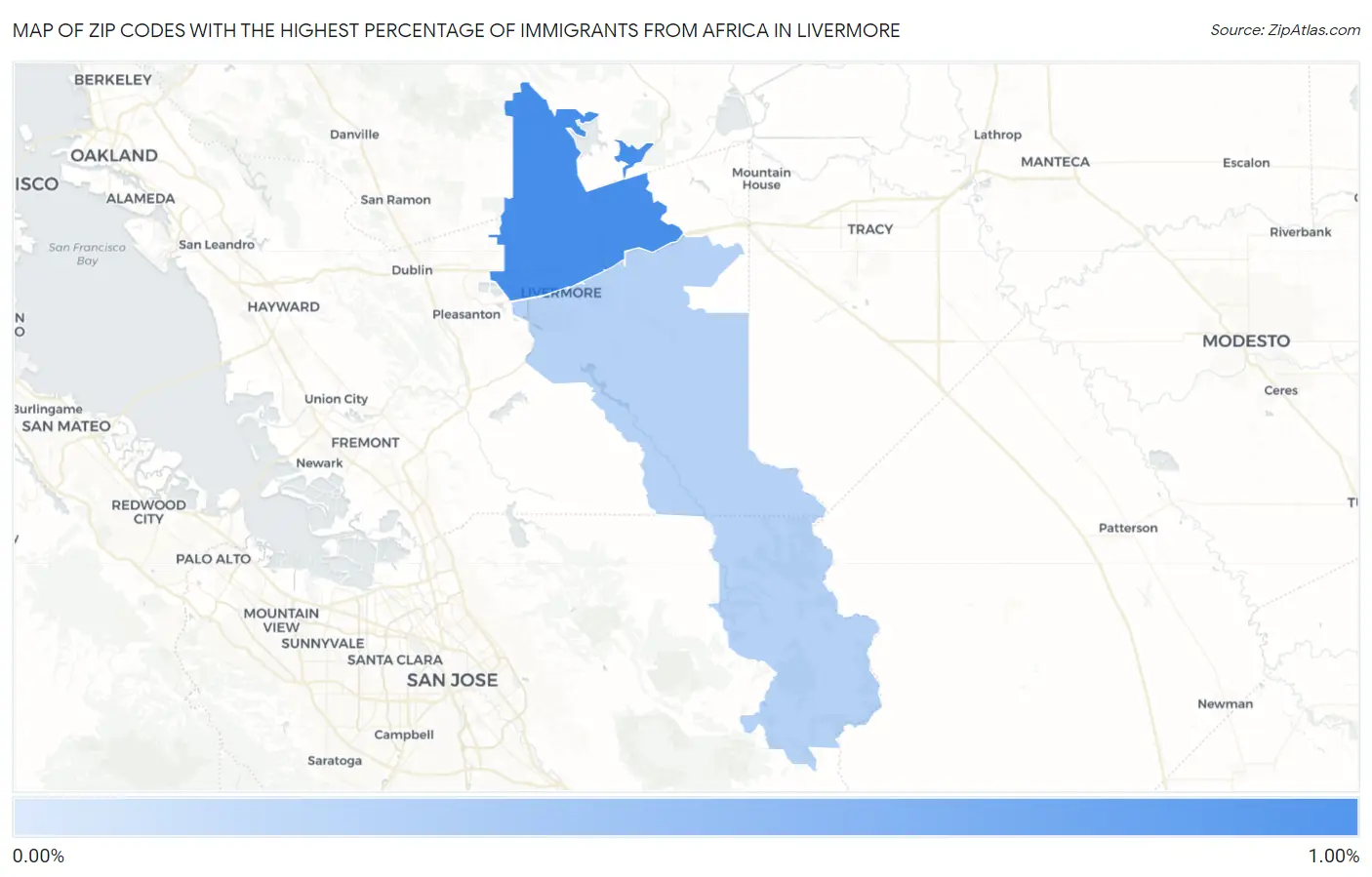 Zip Codes with the Highest Percentage of Immigrants from Africa in Livermore Map