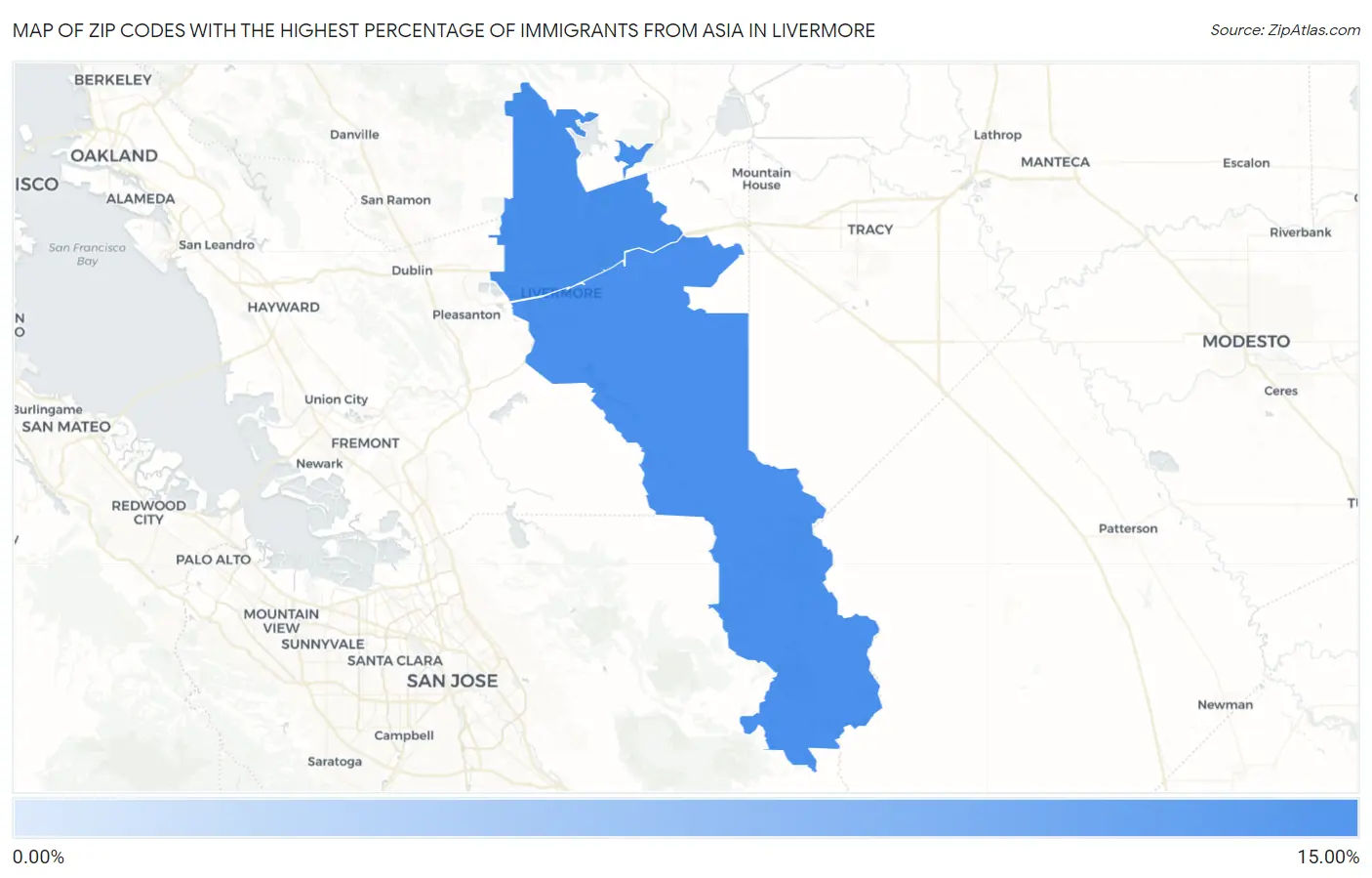 Zip Codes with the Highest Percentage of Immigrants from Asia in Livermore Map