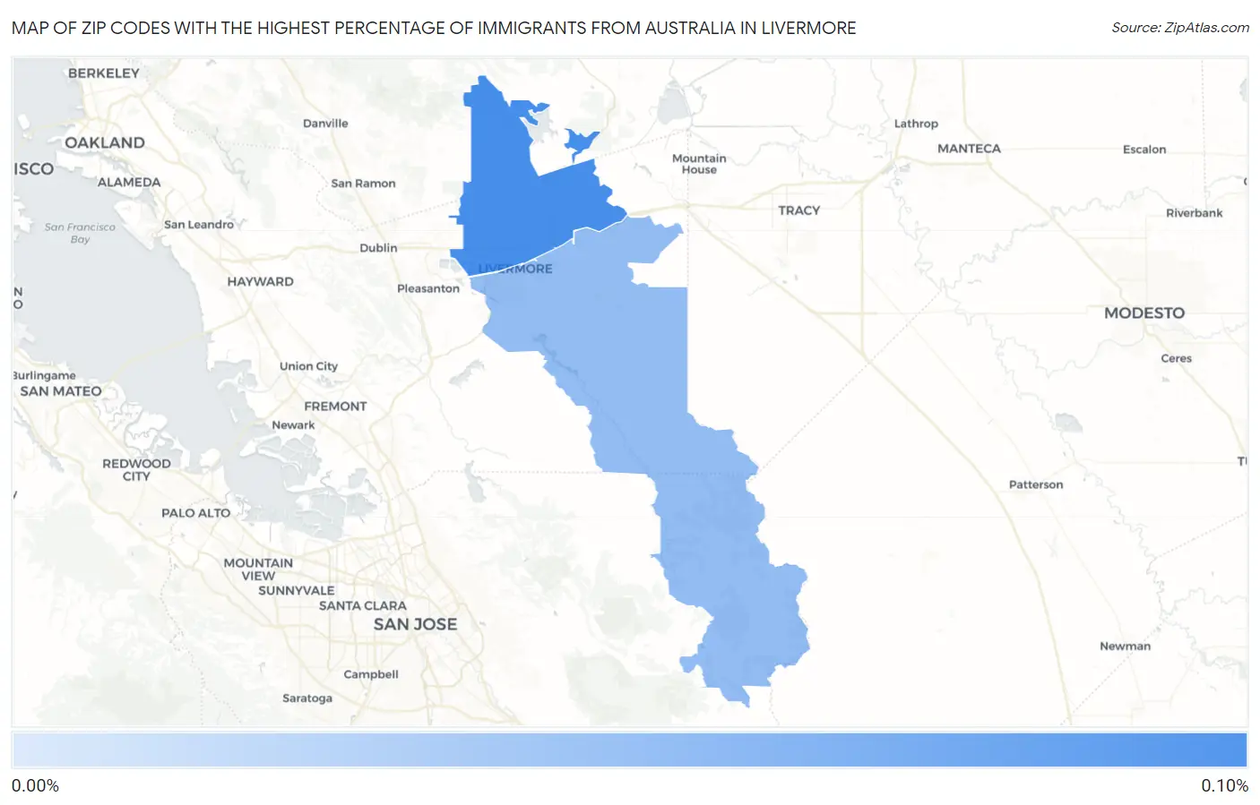 Zip Codes with the Highest Percentage of Immigrants from Australia in Livermore Map