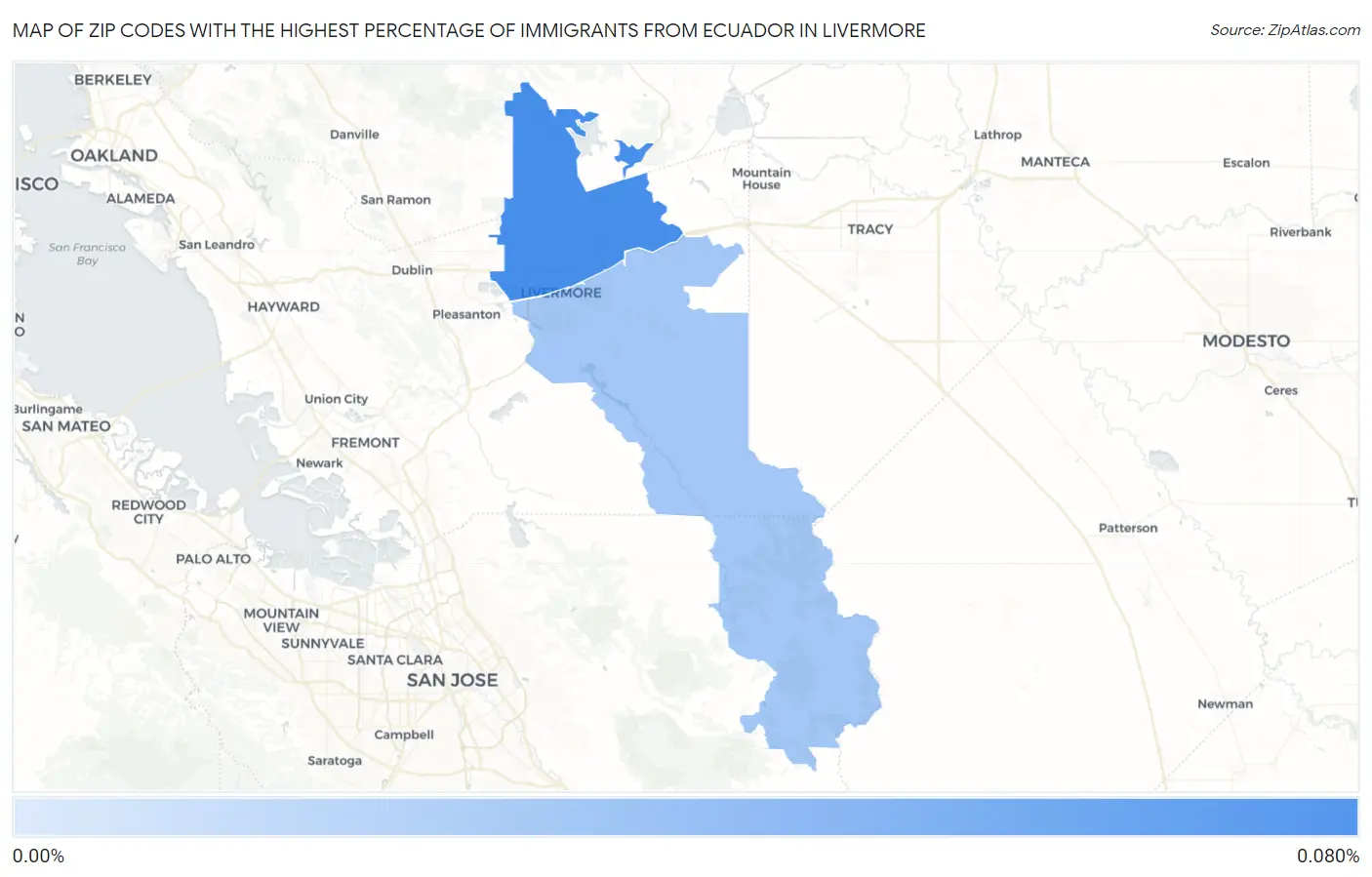 Zip Codes with the Highest Percentage of Immigrants from Ecuador in Livermore Map