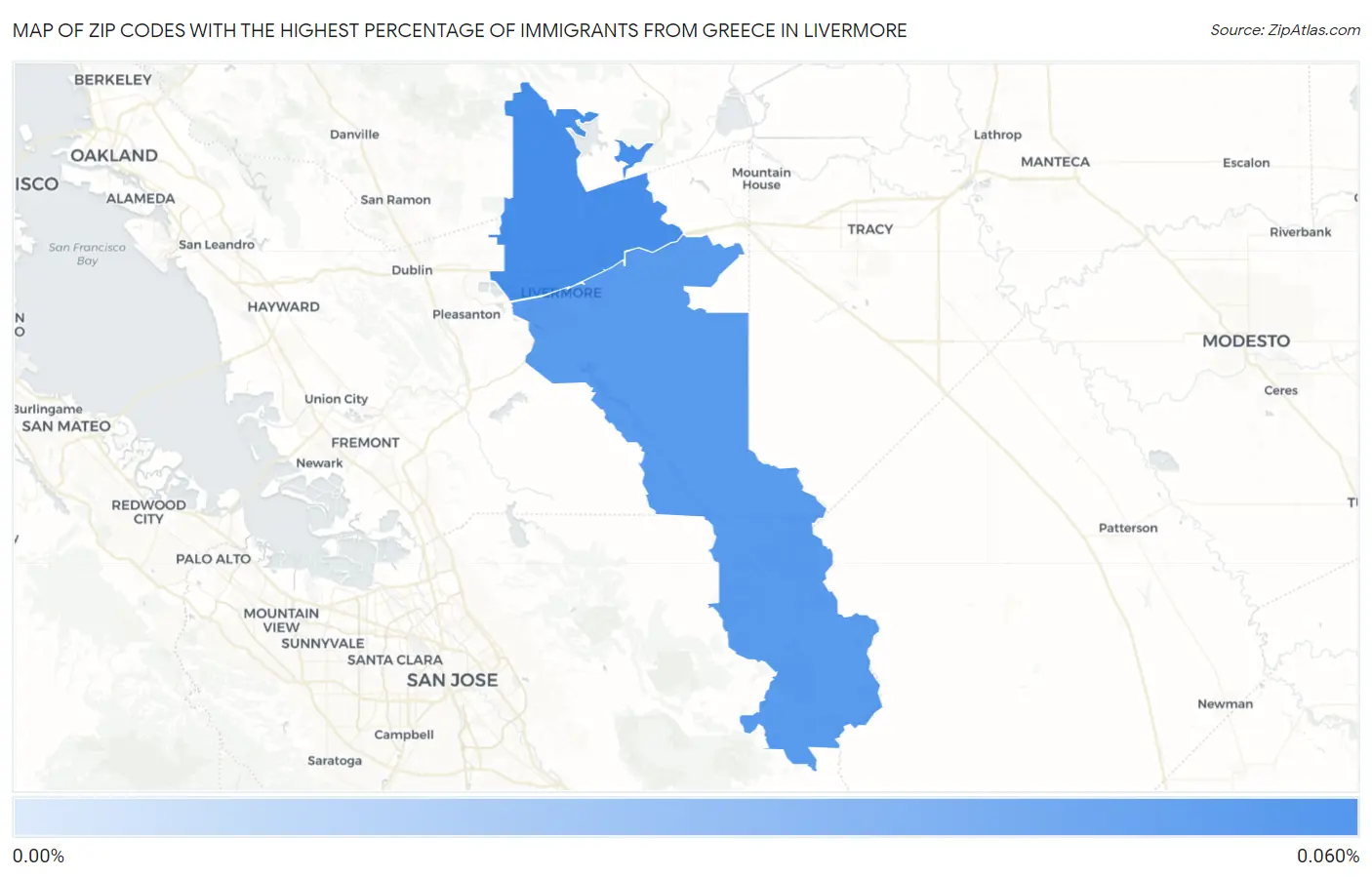 Zip Codes with the Highest Percentage of Immigrants from Greece in Livermore Map