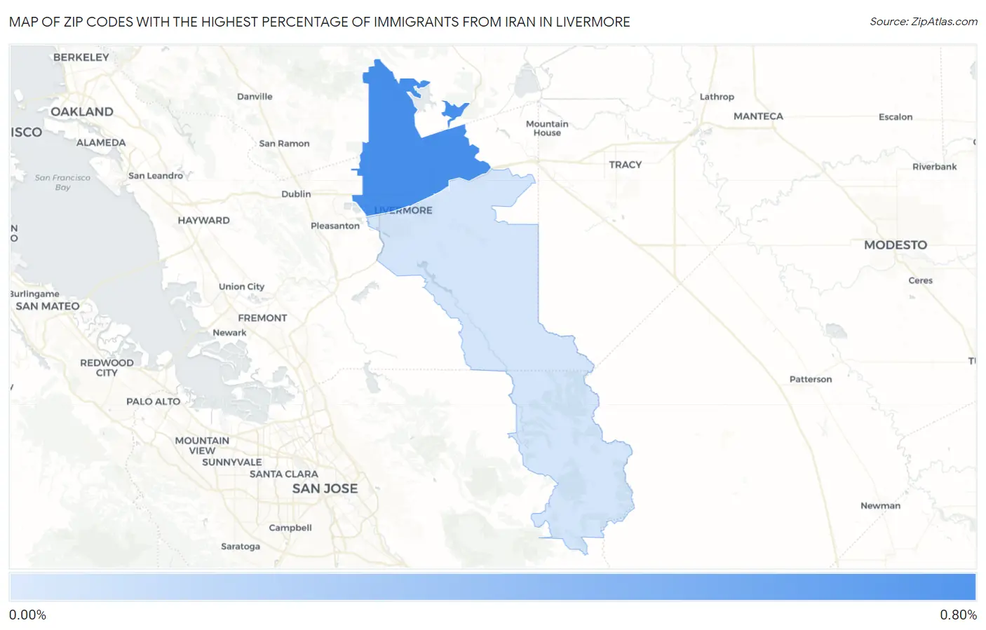 Zip Codes with the Highest Percentage of Immigrants from Iran in Livermore Map