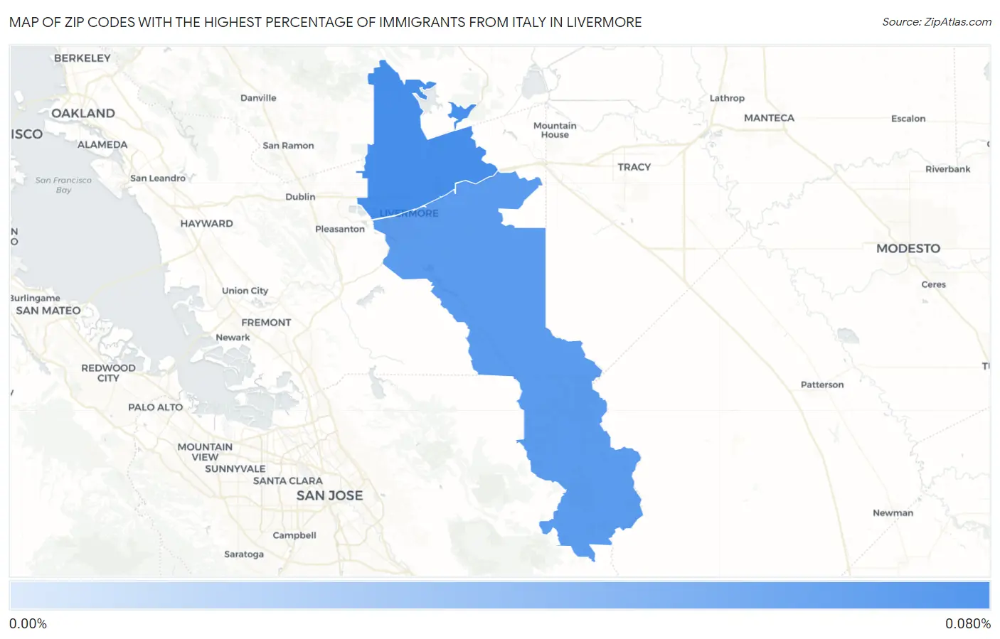 Zip Codes with the Highest Percentage of Immigrants from Italy in Livermore Map