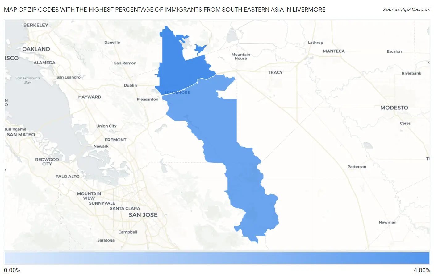 Zip Codes with the Highest Percentage of Immigrants from South Eastern Asia in Livermore Map