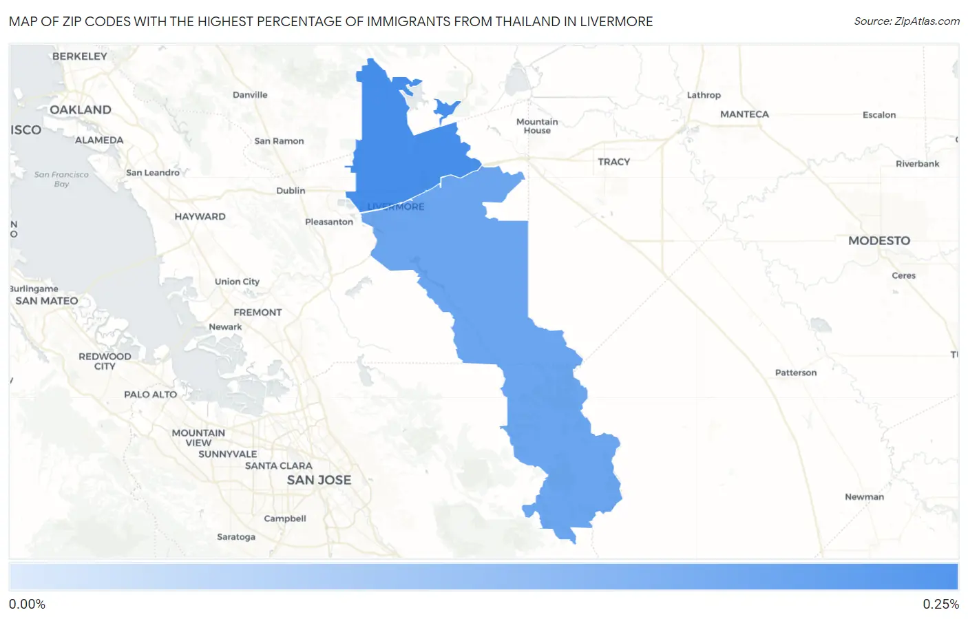 Zip Codes with the Highest Percentage of Immigrants from Thailand in Livermore Map