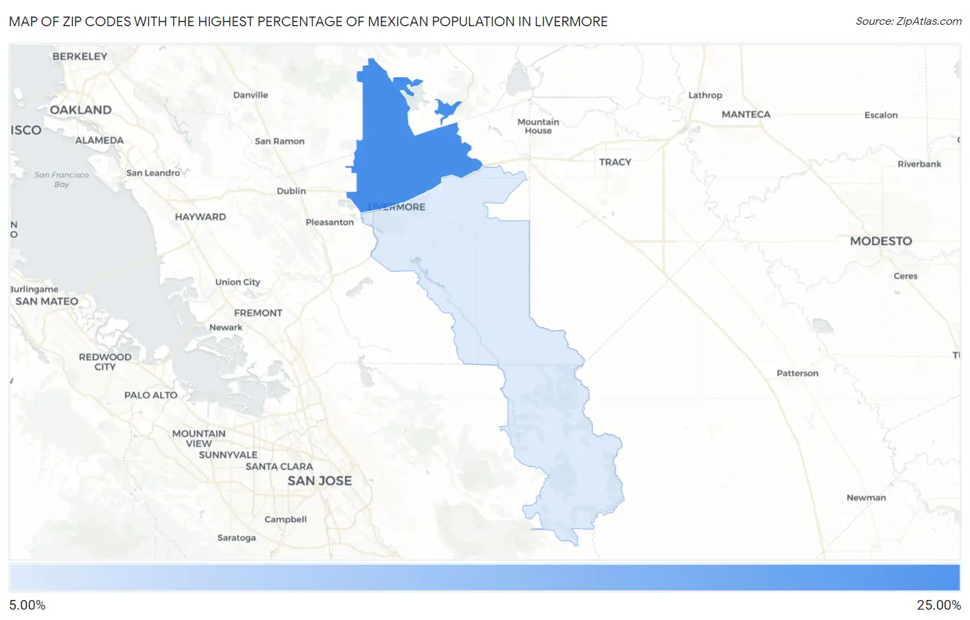 Zip Codes with the Highest Percentage of Mexican Population in Livermore Map