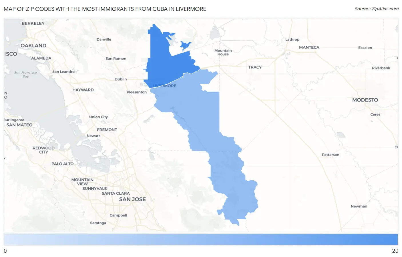 Zip Codes with the Most Immigrants from Cuba in Livermore Map