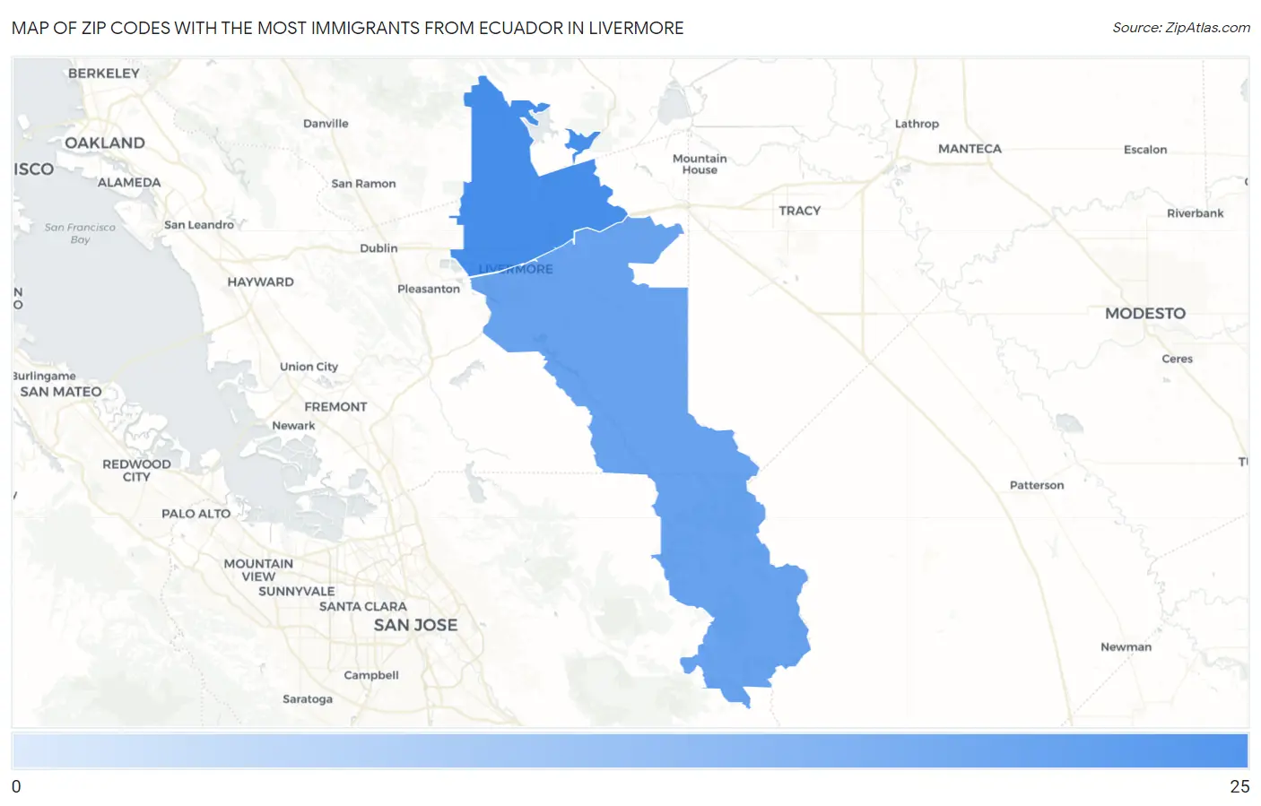 Zip Codes with the Most Immigrants from Ecuador in Livermore Map