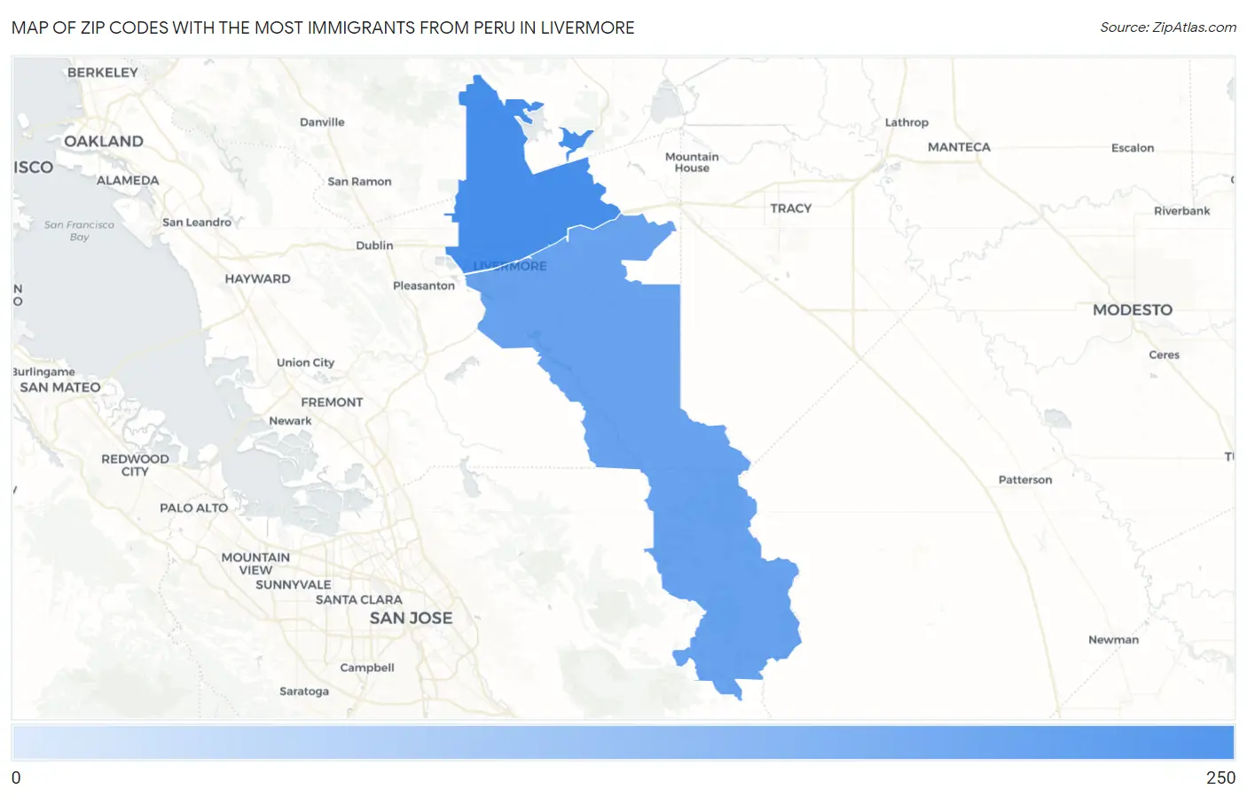 Zip Codes with the Most Immigrants from Peru in Livermore Map