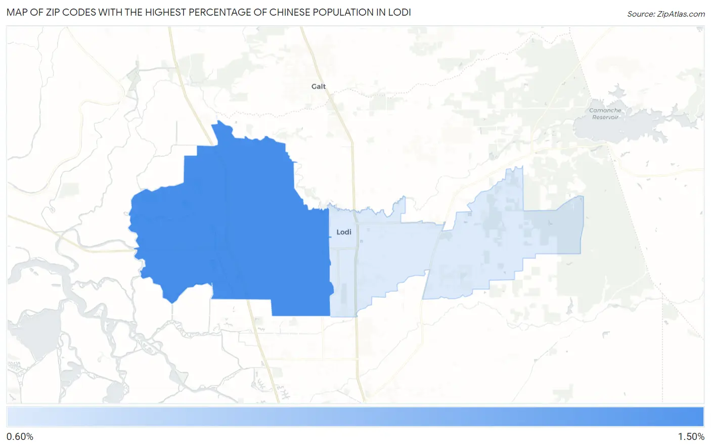 Zip Codes with the Highest Percentage of Chinese Population in Lodi Map