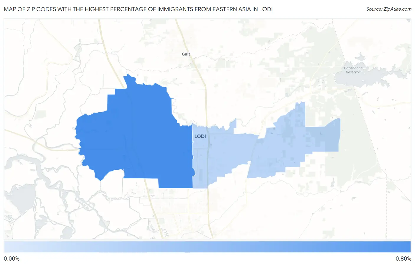 Zip Codes with the Highest Percentage of Immigrants from Eastern Asia in Lodi Map