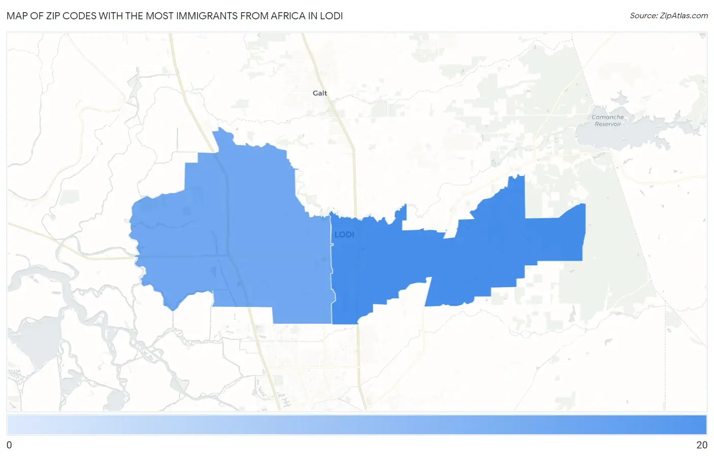 Zip Codes with the Most Immigrants from Africa in Lodi Map