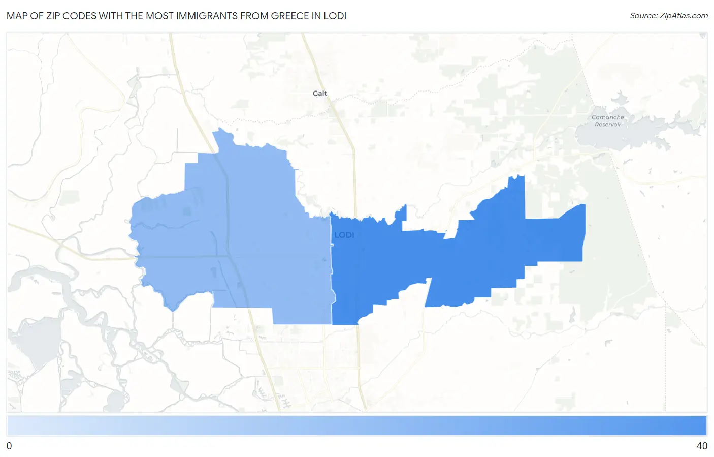 Zip Codes with the Most Immigrants from Greece in Lodi Map