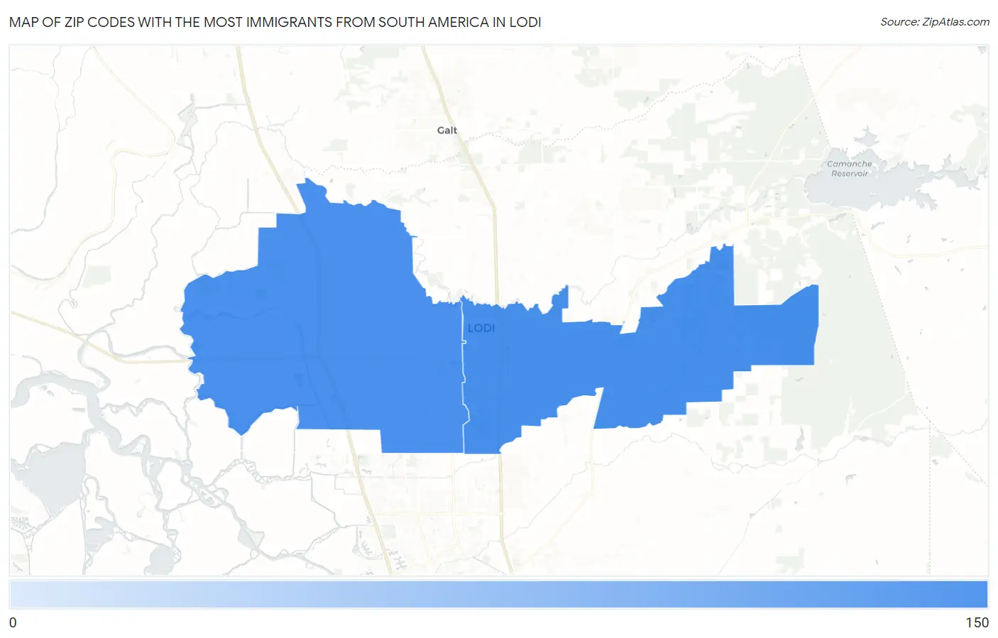 Zip Codes with the Most Immigrants from South America in Lodi Map
