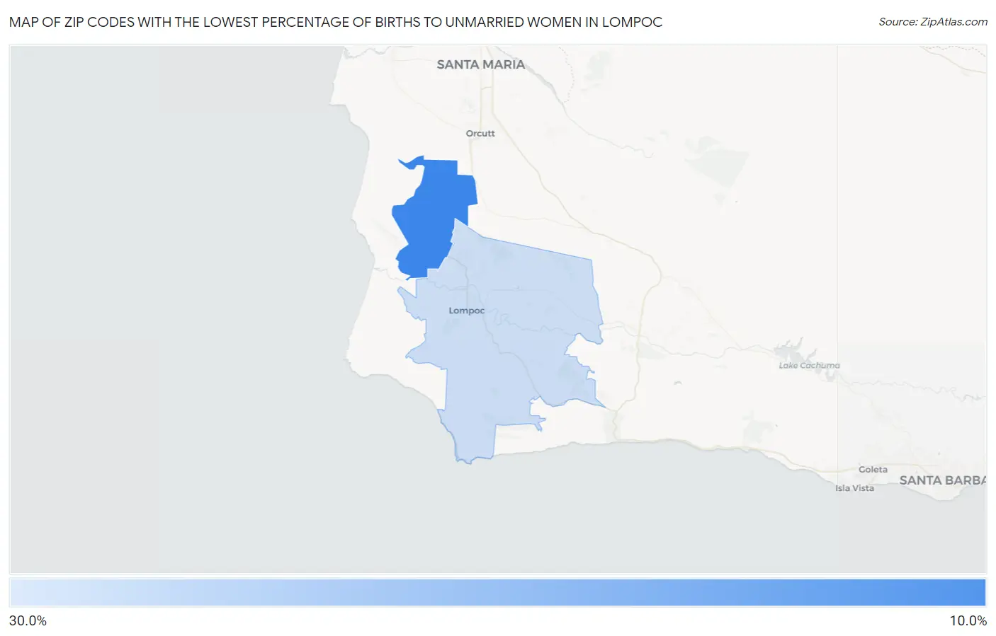 Zip Codes with the Lowest Percentage of Births to Unmarried Women in Lompoc Map
