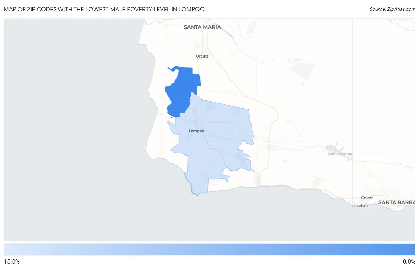 Zip Codes with the Lowest Male Poverty Level in Lompoc Map