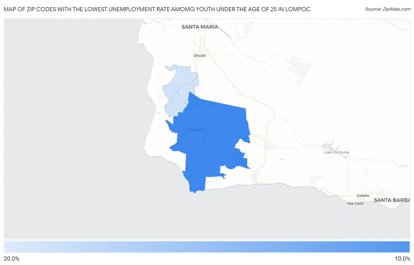 Zip Codes with the Lowest Unemployment Rate Amomg Youth Under the Age of 25 in Lompoc Map