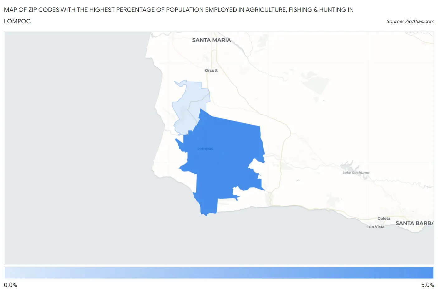 Zip Codes with the Highest Percentage of Population Employed in Agriculture, Fishing & Hunting in Lompoc Map