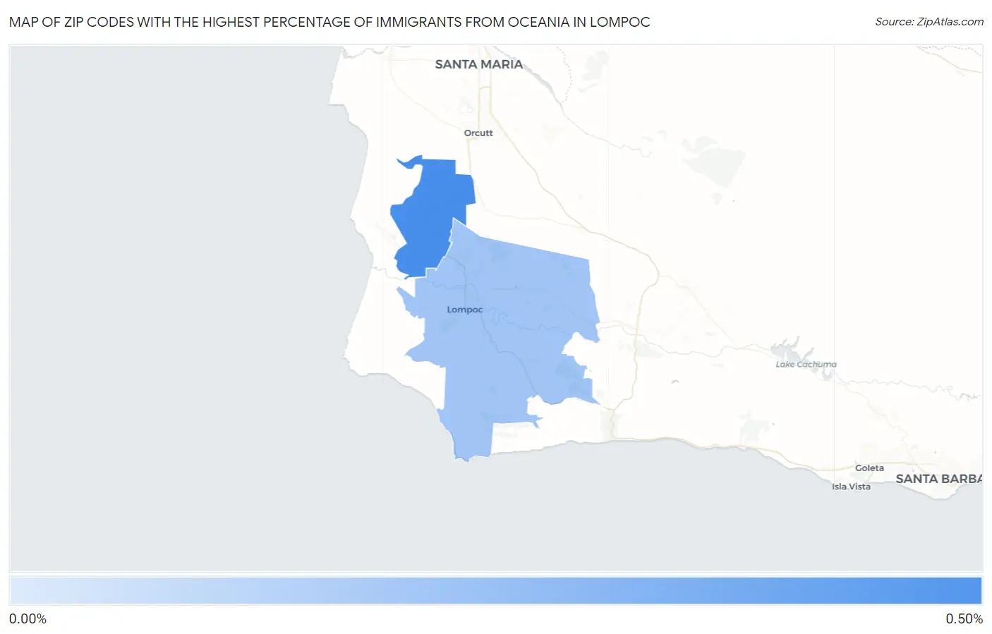 Zip Codes with the Highest Percentage of Immigrants from Oceania in Lompoc Map