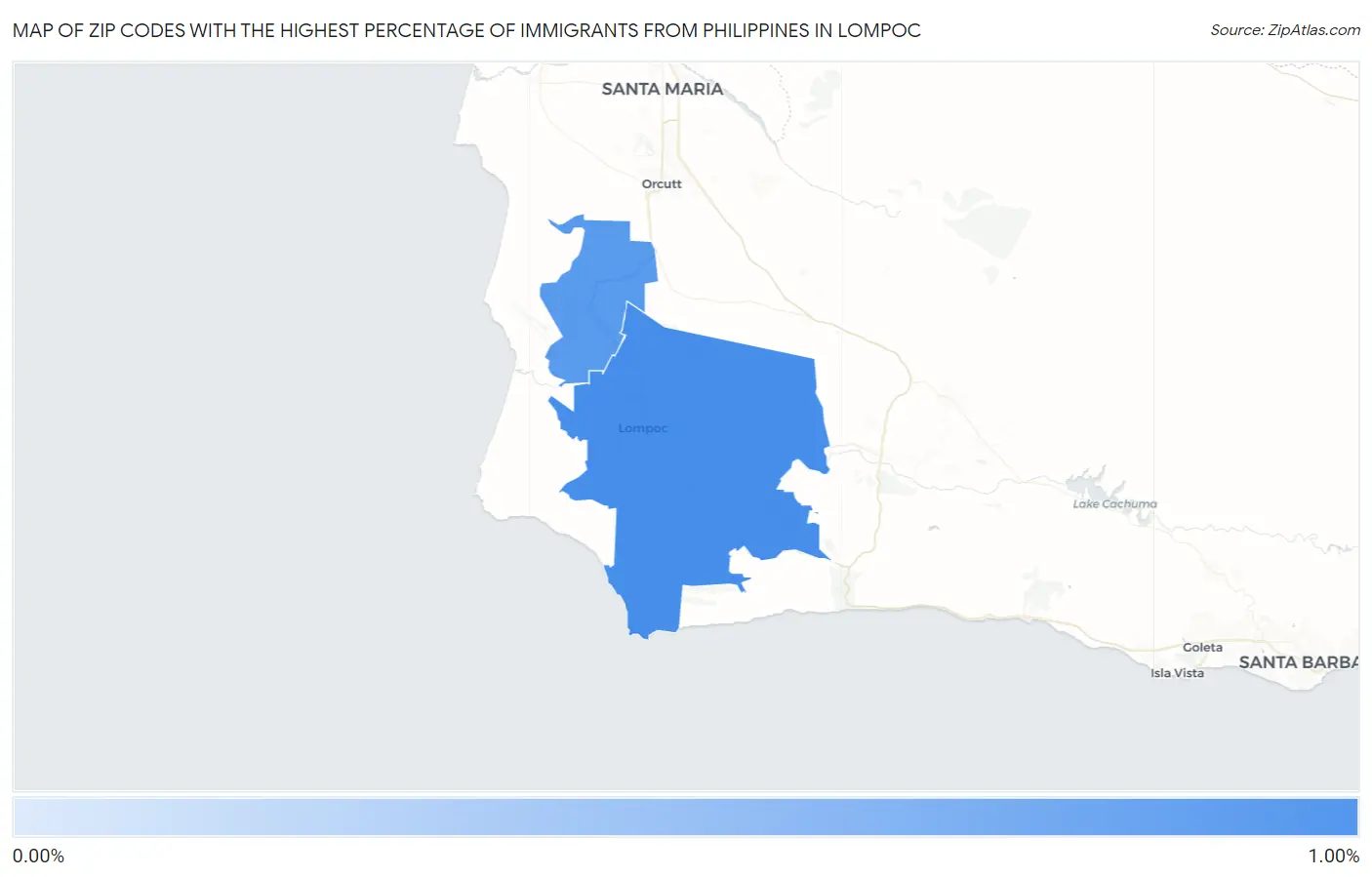 Zip Codes with the Highest Percentage of Immigrants from Philippines in Lompoc Map