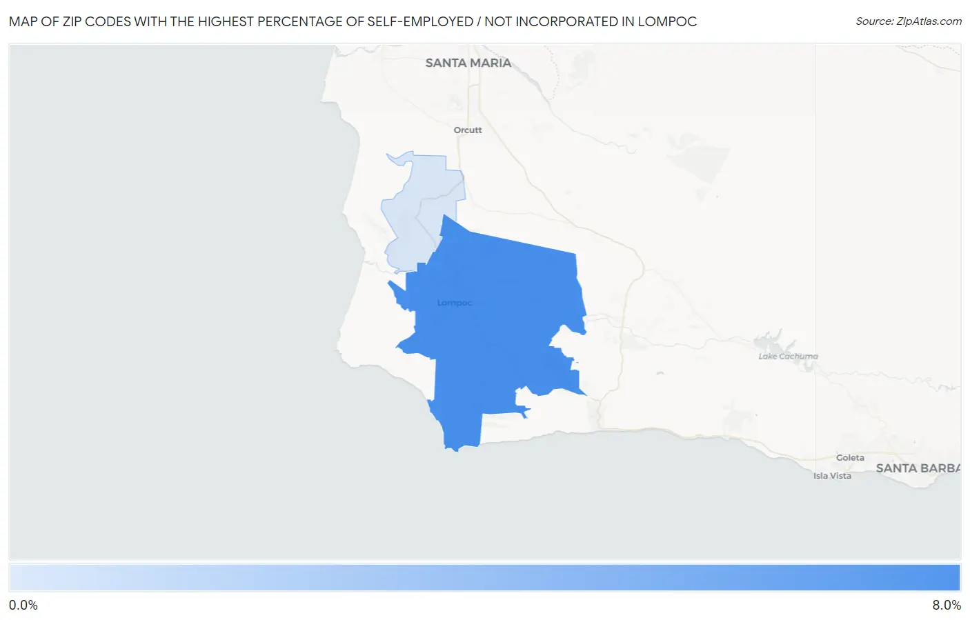 Zip Codes with the Highest Percentage of Self-Employed / Not Incorporated in Lompoc Map