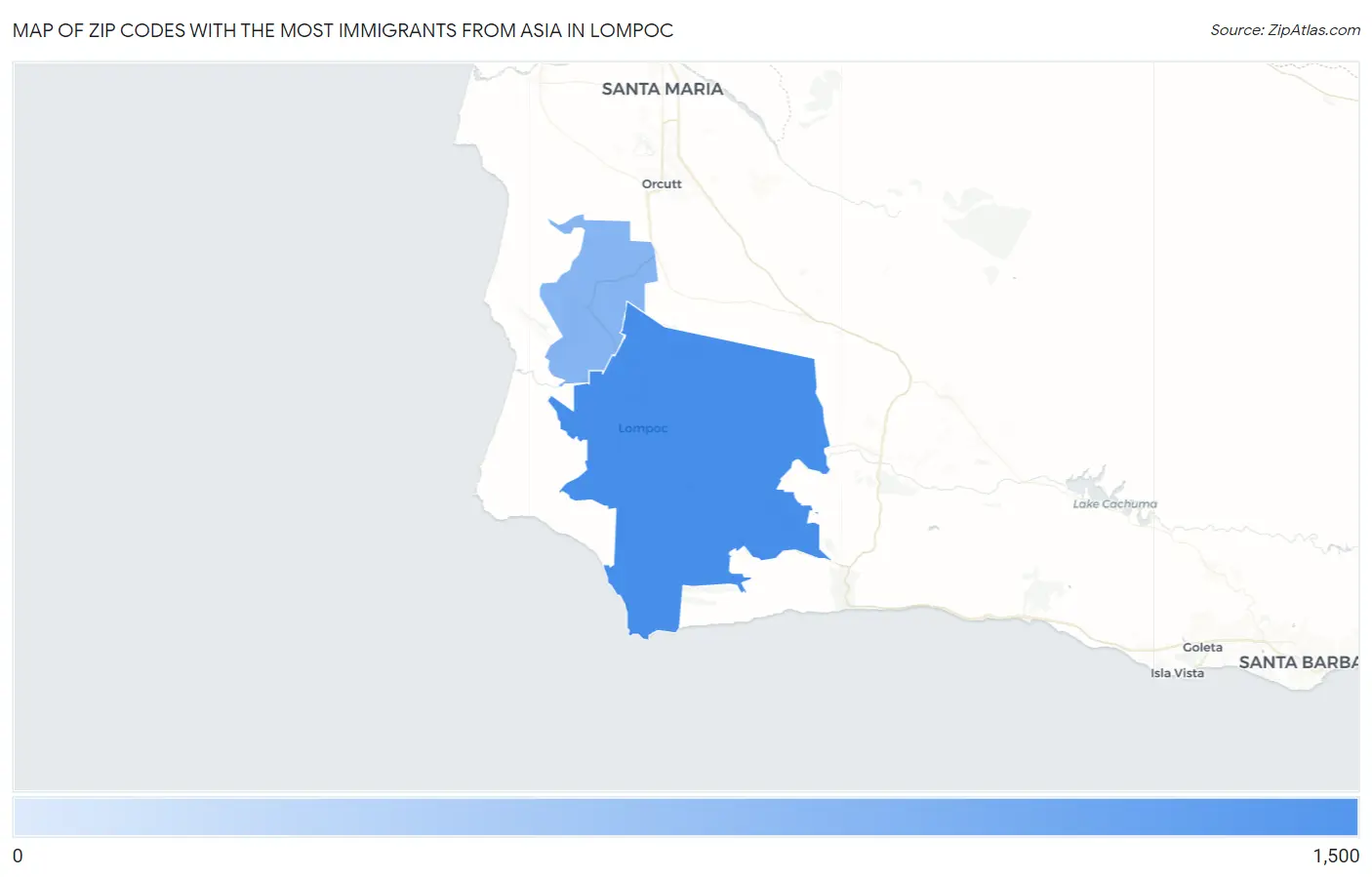 Zip Codes with the Most Immigrants from Asia in Lompoc Map