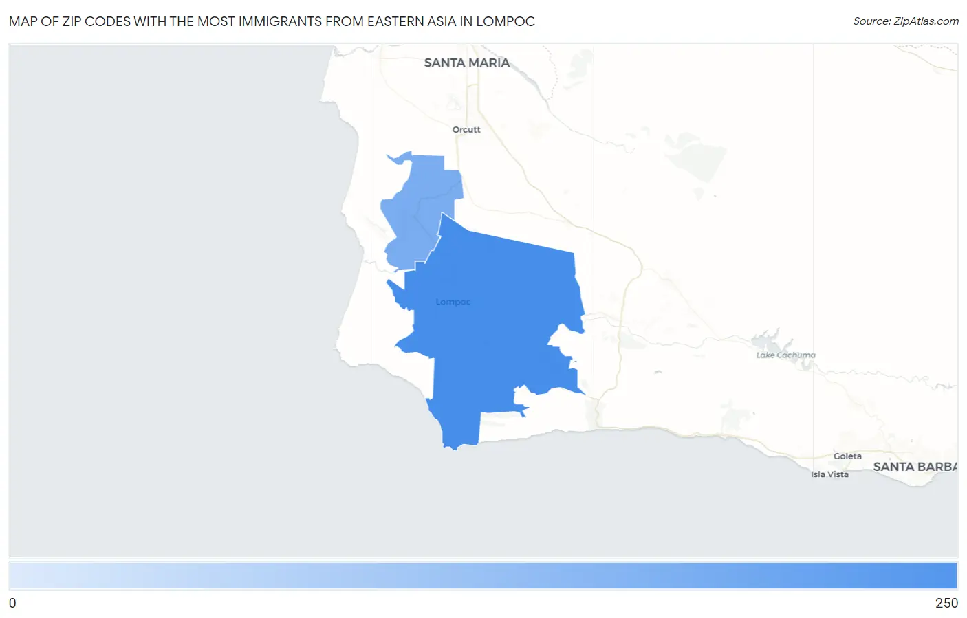 Zip Codes with the Most Immigrants from Eastern Asia in Lompoc Map