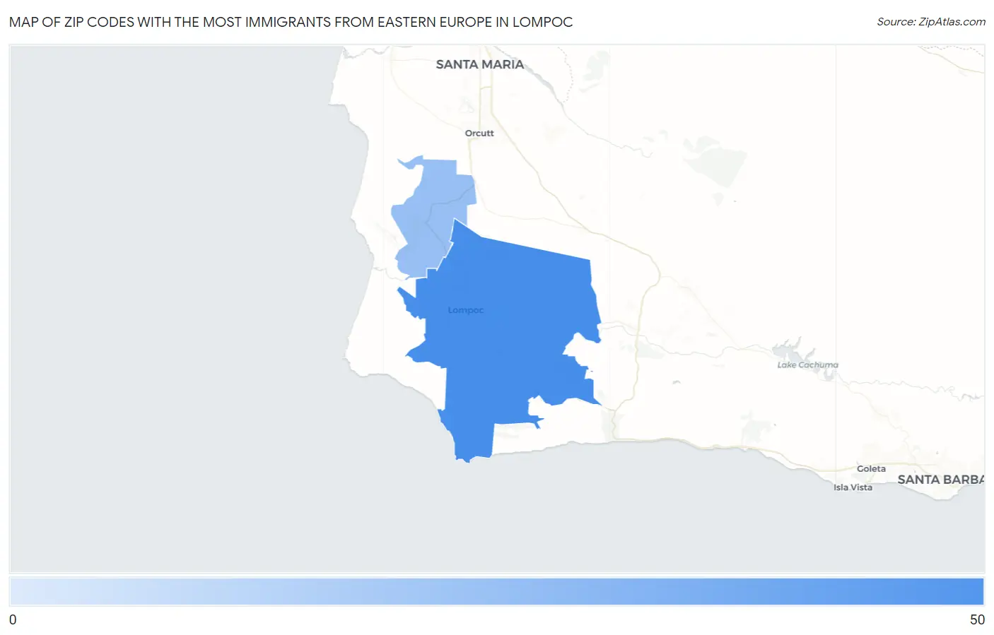 Zip Codes with the Most Immigrants from Eastern Europe in Lompoc Map