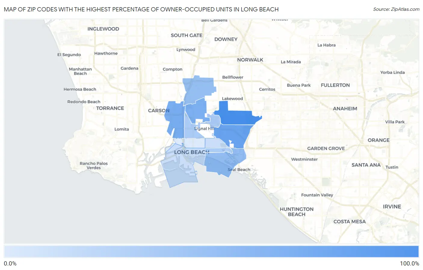 Zip Codes with the Highest Percentage of Owner-Occupied Units in Long Beach Map