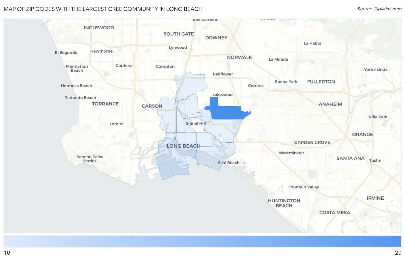 Zip Codes with the Largest Cree Community in Long Beach Map