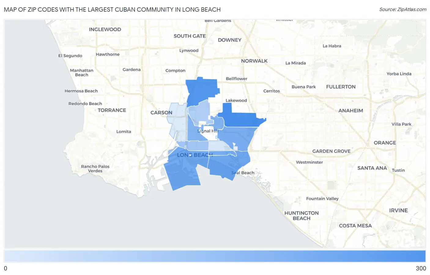 Zip Codes with the Largest Cuban Community in Long Beach Map