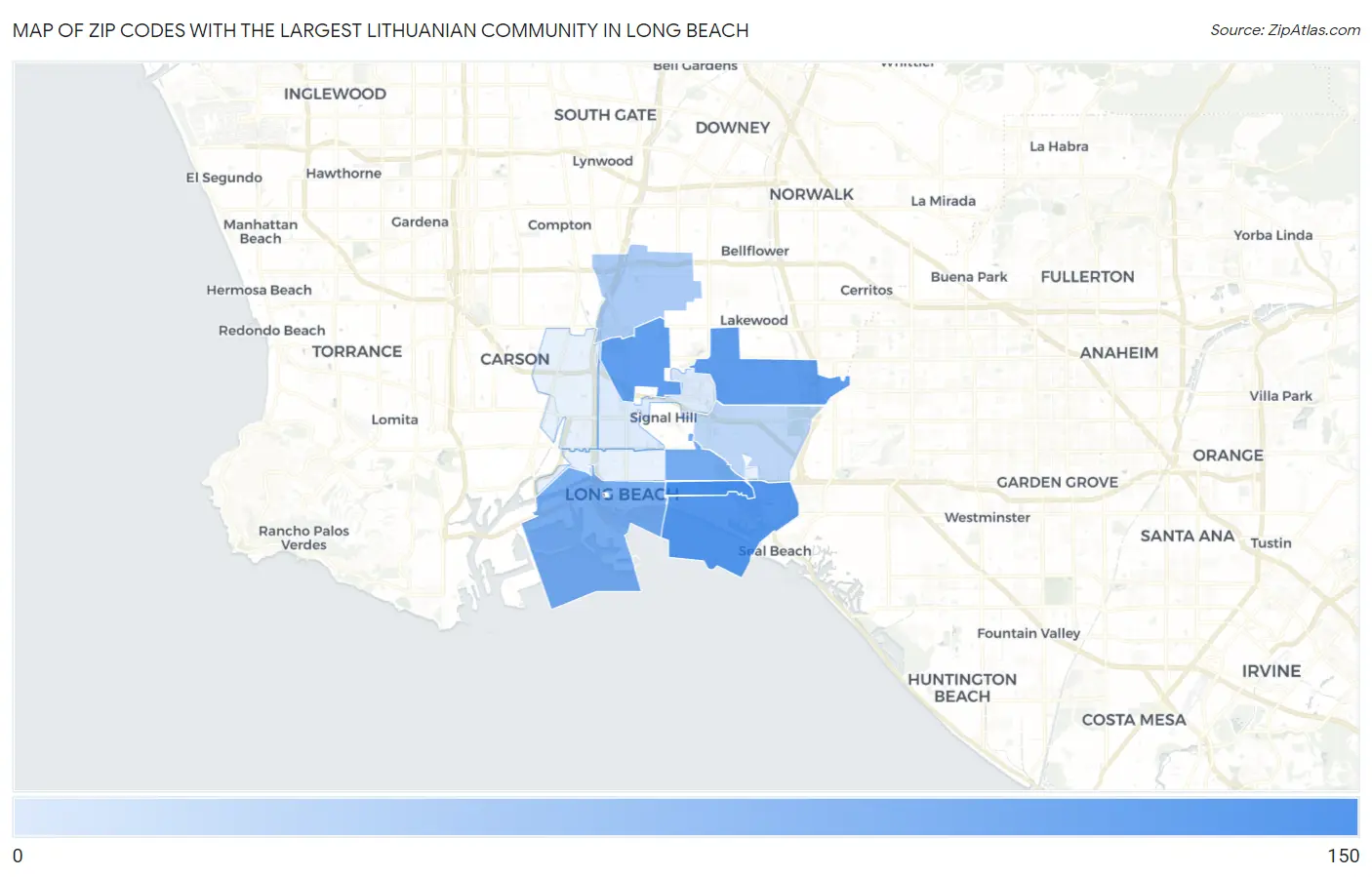 Zip Codes with the Largest Lithuanian Community in Long Beach Map