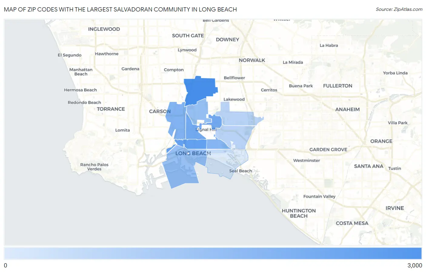 Zip Codes with the Largest Salvadoran Community in Long Beach Map