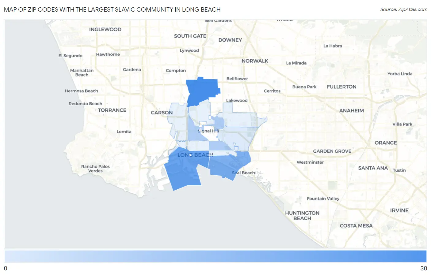 Zip Codes with the Largest Slavic Community in Long Beach Map