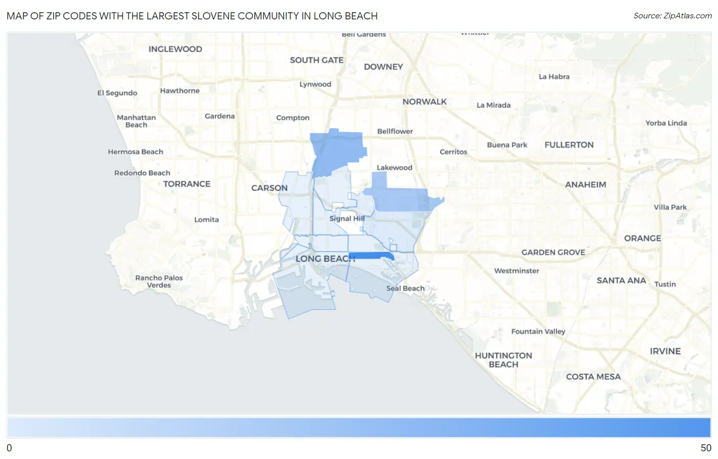 Zip Codes with the Largest Slovene Community in Long Beach Map