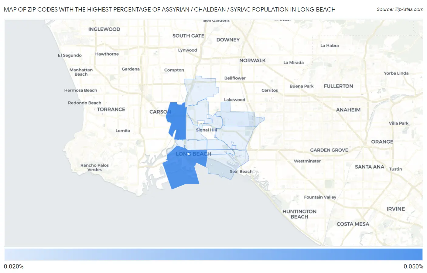 Zip Codes with the Highest Percentage of Assyrian / Chaldean / Syriac Population in Long Beach Map
